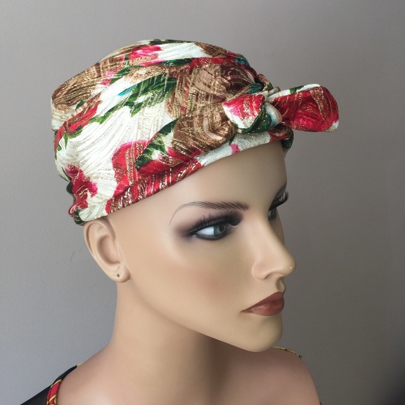 Vintage Accessories - Vintage 1960s Red, White, & Green Turban